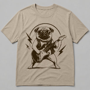 Schwerer Metal Pug Hund zerfetzt E-Gitarre T-Shirt