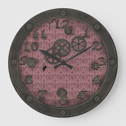 Schweres BronzeSteampunk Öffnungs-Rosa Große Wanduhr (Vorderseite)
