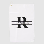 Schweres feines Monogramm und Name Schwarz/Gold-ID Golfhandtuch (Vorderseite)
