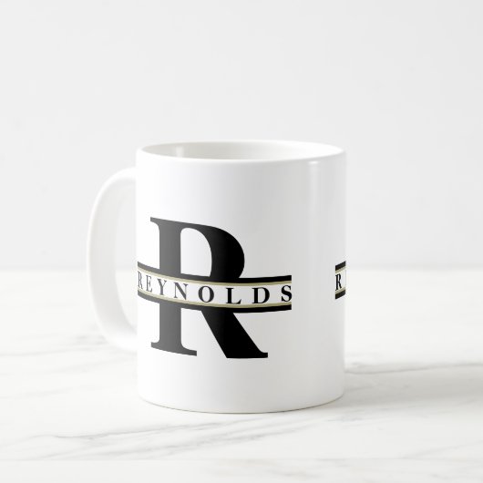 Schweres feines Monogramm und Name Schwarz/Gold-ID Kaffeetasse (Vorderseite Links)