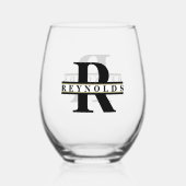 Schweres feines Monogramm und Name Schwarz/Gold-ID Weinglas Ohne Stiel (Rückseite)