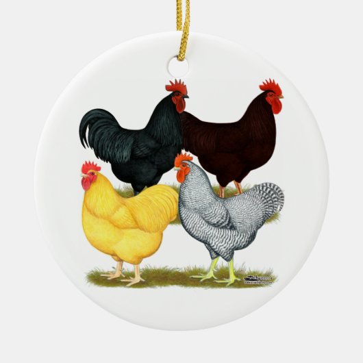 Schweres Hahn-Huhn-Quartett Keramikornament (Vorne)