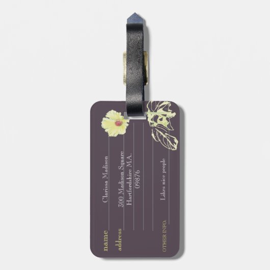 Schwermütiges Blumenmonogramm doppelseitig Gepäckanhänger (Rückseite vertikal)