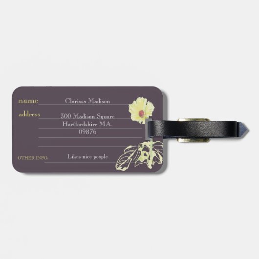 Schwermütiges Blumenmonogramm doppelseitig Gepäckanhänger (Rückseite horizontal)