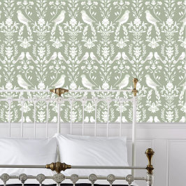Schwerpunkt Papercut Birds on Light Olive Green Tapete