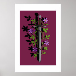 Schwert & Clematis – Mittelalterliche Blumenklinge Poster