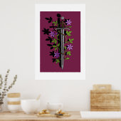 Schwert & Clematis – Mittelalterliche Blumenklinge Poster (Küche)