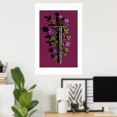 Schwert & Clematis – Mittelalterliche Blumenklinge Poster (Heimbüro)