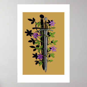 Schwert & Clematis – Mittelalterliche Blumenklinge Poster