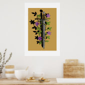 Schwert & Clematis – Mittelalterliche Blumenklinge Poster (Küche)