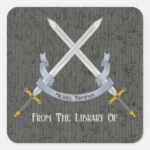 Schwert und Chainmail aus der Bibliothek Quadratischer Aufkleber