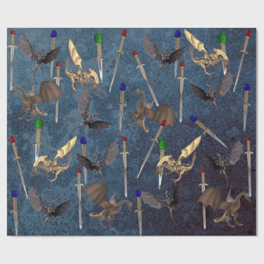 Schwert und Drache Geschenkpapier (Flach)