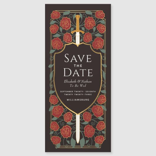 Schwert- und Schildmittelalterliche Fantasie Save  Magneteinladung (Vorderseite)