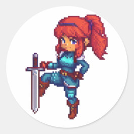 Schwert Woman RPG-Krieger Runder Aufkleber