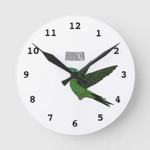 Schwertbillige Darstellung des Kolibris-Cartoon Runde Wanduhr