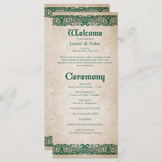 Schwerter Celtic Wedding Program (Vorne/Hinten)