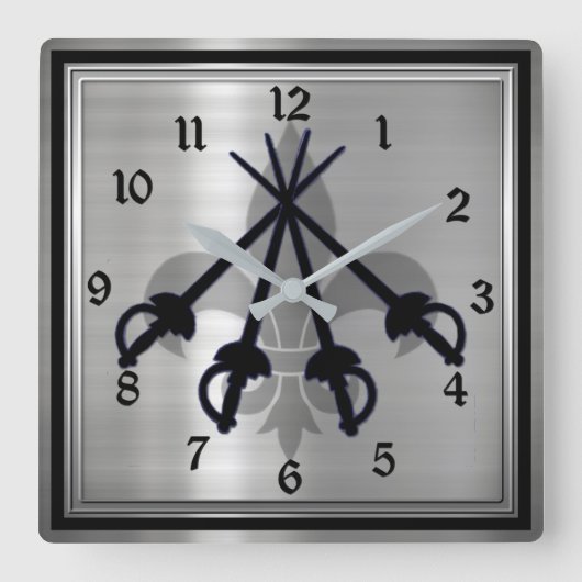 Schwerter der Musketiere Silver Square Wall Clock Quadratische Wanduhr (Vorderseite)