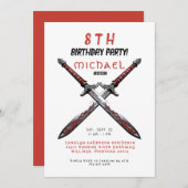 Schwerter Einladung zum Geburtstag in Rot und Weiß (Vorne/Hinten)