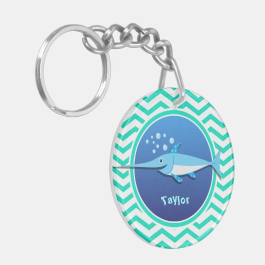 Schwertfisch, Aqua Green Zickzack Schlüsselanhänger (Vorderseite links)