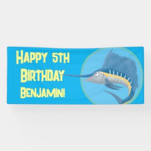 Schwertfisch Segelfisch Cartoon Geburtstag persona Banner
