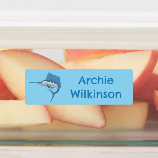 Schwertfisch Segelfisch Cartoon personalisiert Etiketten (Befestigt)