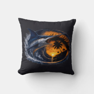 Schwertfisch-Sonnenuntergangs-Welle – Surrealistis Kissen