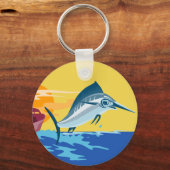 Schwertfisch springt mit Fischerboot Schlüsselanhänger (Vorderseite)