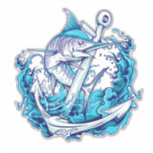 Schwertfisch und Anker Aufkleber (Vorderseite)
