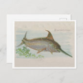Schwertfisch Vintage Lustration Postkarte (Vorne/Hinten)