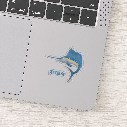 Schwertfischfisch Cartoon Illustration Aufkleber (Ausschnitt)