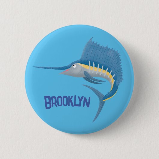 Schwertfischfisch Cartoon Illustration Button (Vorderseite)