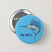 Schwertfischfisch Cartoon Illustration Button (Vorne & Hinten)