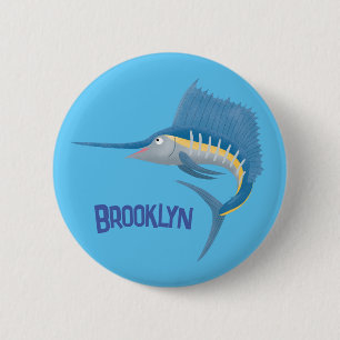 Schwertfischfisch Cartoon Illustration Button