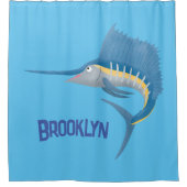 Schwertfischfisch Cartoon Illustration Duschvorhang (Vorderseite)