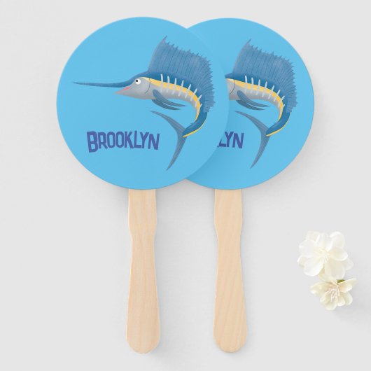 Schwertfischfisch Cartoon Illustration Fächer (Vorne und Hinten)