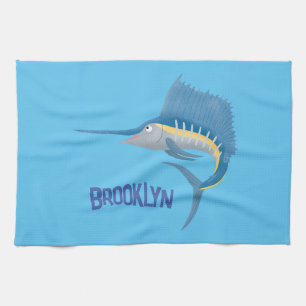 Schwertfischfisch Cartoon Illustration Geschirrtuch