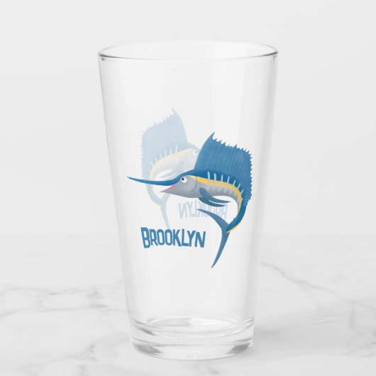 Schwertfischfisch Cartoon Illustration Glas (Vorderseite)