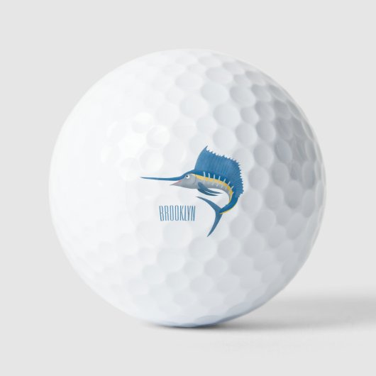 Schwertfischfisch Cartoon Illustration Golfball (Vorderseite)