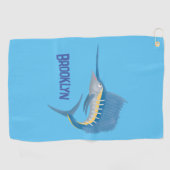 Schwertfischfisch Cartoon Illustration Golfhandtuch (Horizontal)