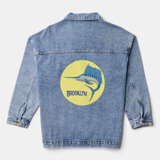 Schwertfischfisch Cartoon Illustration Jeansjacke (Rückseite)