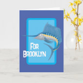 Schwertfischfisch Cartoon Illustration Karte (Gelbe Blume)