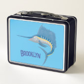 Schwertfischfisch Cartoon Illustration Metall Brotdose (Rückseite)