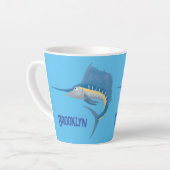 Schwertfischfisch Cartoon Illustration Milchtasse (Linke Ecke)