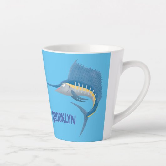 Schwertfischfisch Cartoon Illustration Milchtasse (Rechts)
