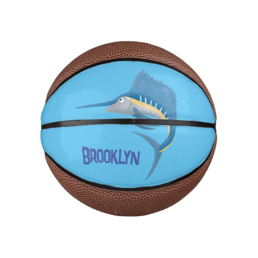 Schwertfischfisch Cartoon Illustration Mini Basketball (Vorderseite)