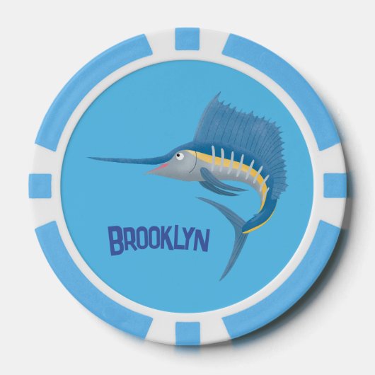 Schwertfischfisch Cartoon Illustration Pokerchips (Vorderseite)