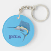 Schwertfischfisch Cartoon Illustration Schlüsselanhänger (Rückseite)