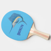 Schwertfischfisch Cartoon Illustration Tischtennis Schläger (Seitenansicht)