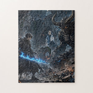 Schwertkämpfer gegen gehörnter Dämon Puzzle