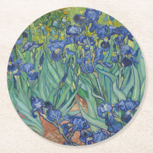 Schwertlilien, Blumen-Ölgemälde, Vincent Van Gogh Runder Pappuntersetzer